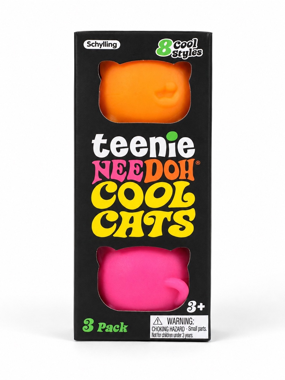 Schylling Teenie NeeDoh Cool Cats 3-Pack Squishy Fidget Toys Orange Teal Pink